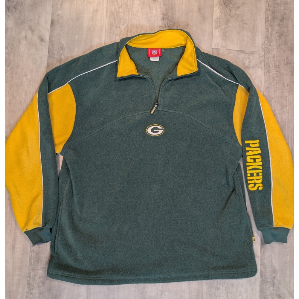 Vintage Green Bay Packers Fleece Pullover Mens XL 1/4 Zip NFL Green Long Sleeve
